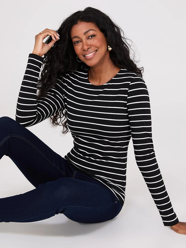 Striped Long Sleeve Round Neck Top