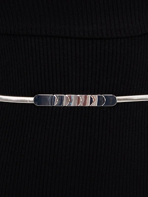 Silver Metal Belt With Textured Buckle