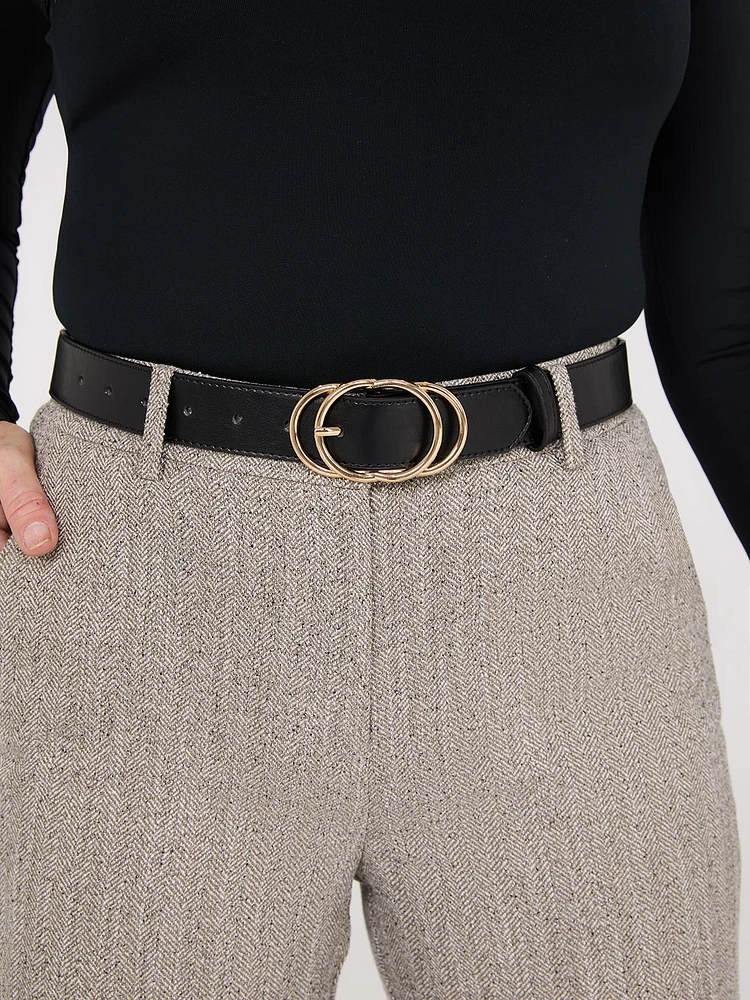 Faux Leather Belt With Gold Buckle