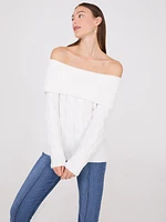 Off-The-Shoulder Cable Knit Sweater