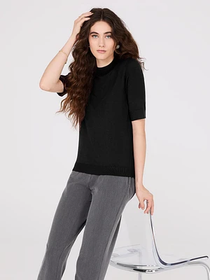 Mock Neck Elbow Sleeve Top