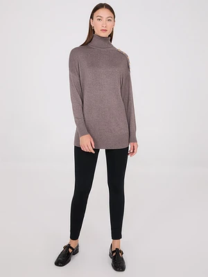 Turtleneck Sweater With Button Details