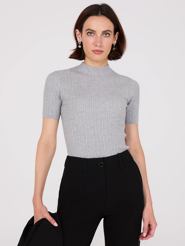 Short Sleeve Cable Knit Sweater