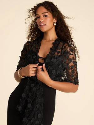 Lace With Flower Applique Cover-Up