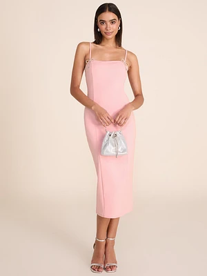 Midi Sheath Dress With Rhinestone Bows