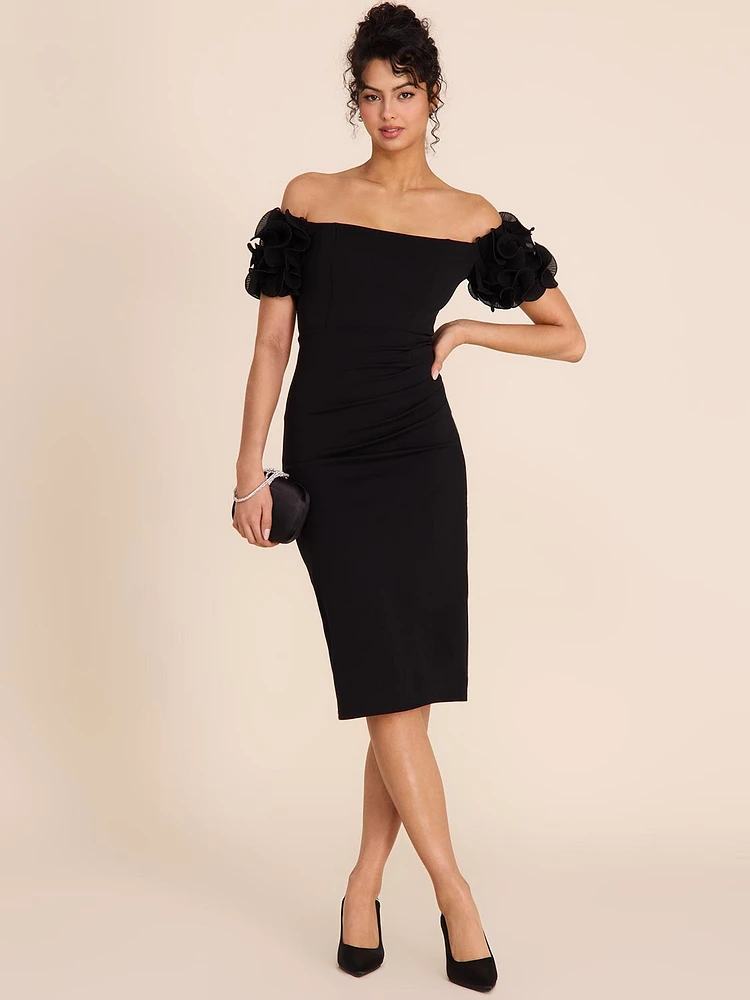 Off-The-Shoulder Midi Sheath Dress