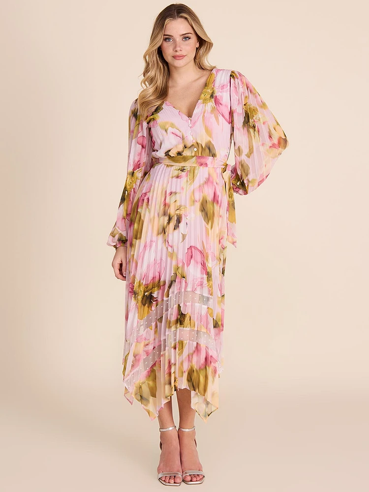 Robe midi ajustée et évasée à fleurs