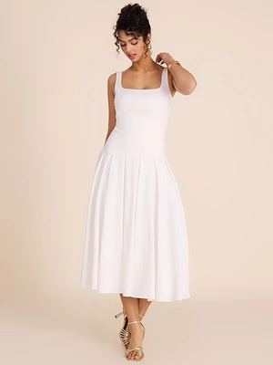 Sleeveless Midi Dress With Taffeta Skirt