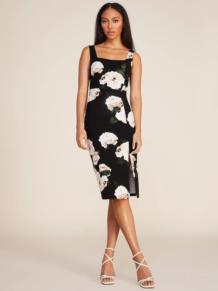 Floral Square Neck Midi Cocktail Dress