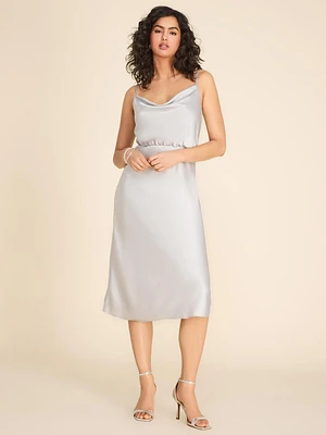 Cowl Neck Satin A-Line Midi Dress