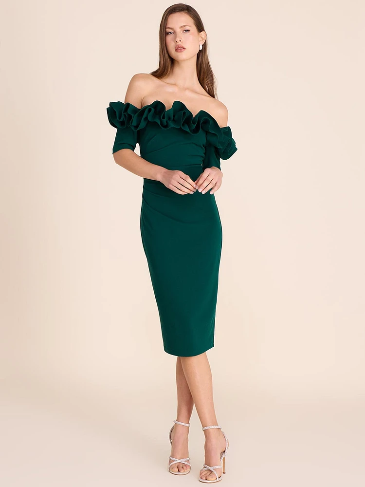 Rosette Off-The-Shoulder Sheath Dress