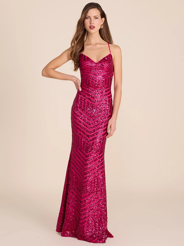 Patterned Sequin Gown - Hot Pink | Le Chateau