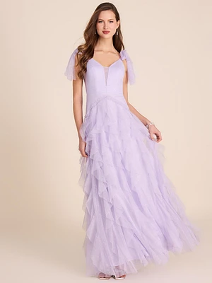 Lilac Mesh Ball Gown With - Corkscrew Skirt, Bow Details | Le Chateau