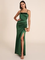 Satin Gown With Slit - Emerald | Le Chateau