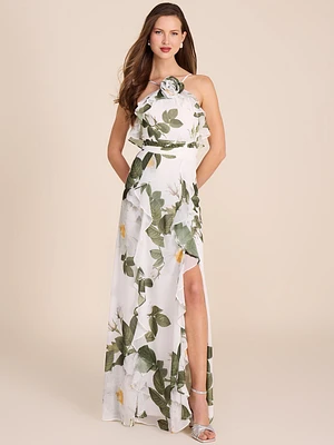 Halter Neck Floral Gown