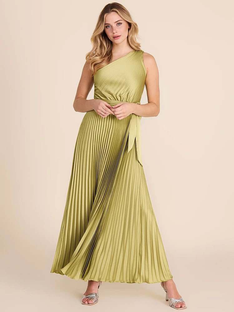 Pleated One-Shoulder Satin Gown | Le Chateau