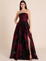 Strapless Floral Jacquard Gown