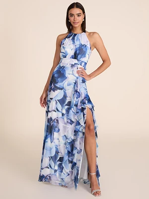 Halter Neck Floral Gown