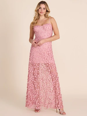 Pink Bustier Flower Appliqué Gown - 3D Floral Embellishments | Le Chateau