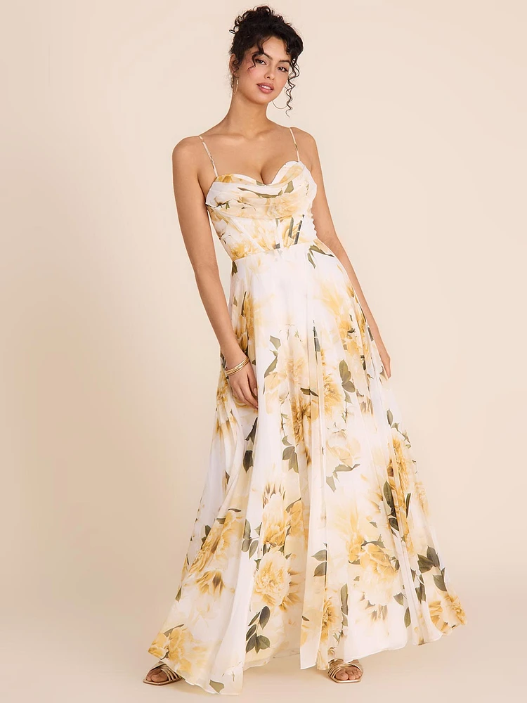 Bustier Floral Chiffon Gown