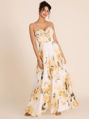 Bustier Floral Chiffon Gown