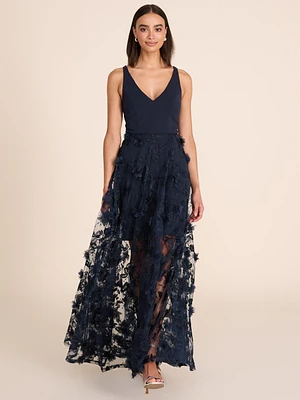 V-Neck Gown With Floral Appliqués