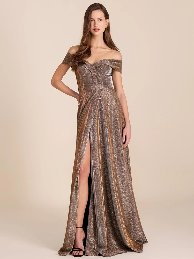 Metallic Off-The-Shoulder Ball Gown