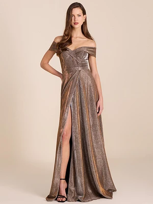 Gold Metallic Ball Gown - Off-The-Shoulder | Le Chateau