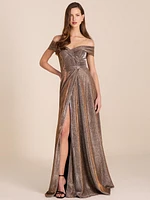 Gold Metallic Ball Gown - Off-The-Shoulder | Le Chateau