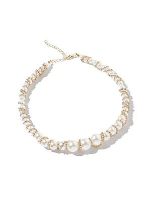 Pearl With Rhinestone Necklace