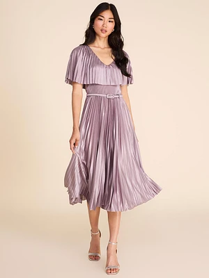 Pleated V-Neck Popover Fit & Flare Midi Dress