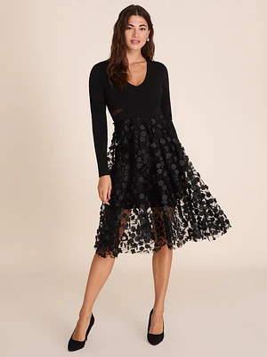 Floral Appliqué Dress - Fit & Flare | Le Chateau