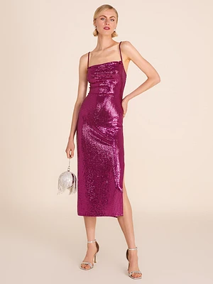 Cowl Neck Sequin Midi Dress