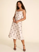 Polka Dot Cowl Neck Satin Fit & Flare Midi Dress