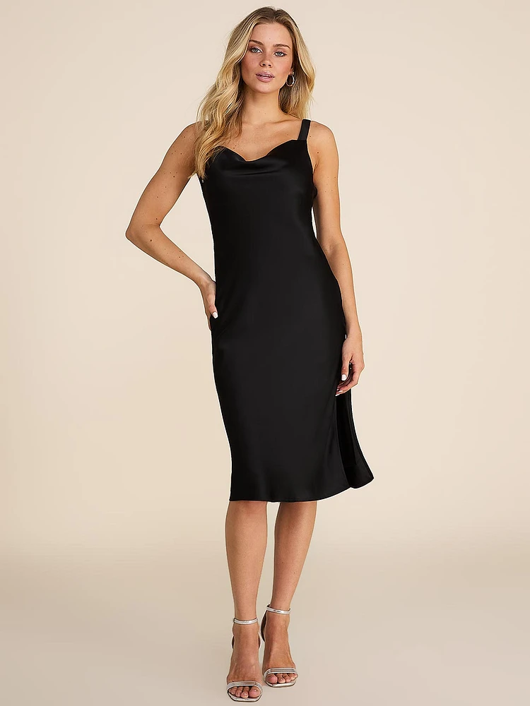 Cowl Neck Satin Midi Dress With Jewelled Back Straps