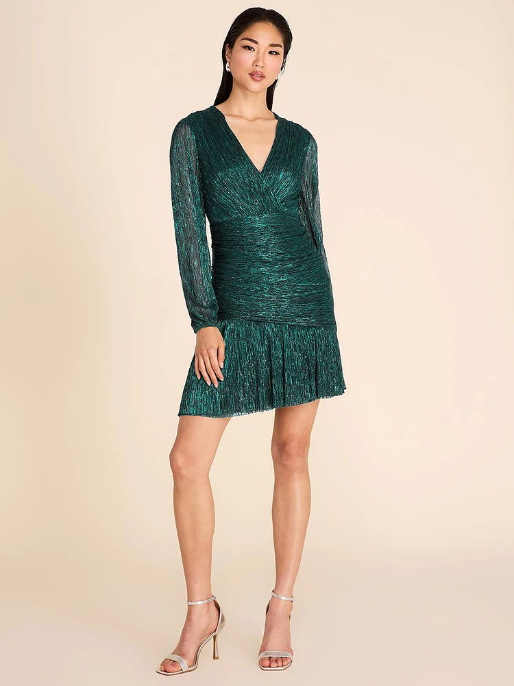 Mini Metallic Dress - Ruffle Hem, Balloon Sleeves | Le Chateau