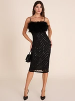 Sequin & Feather Dress - Midi | Le Chateau