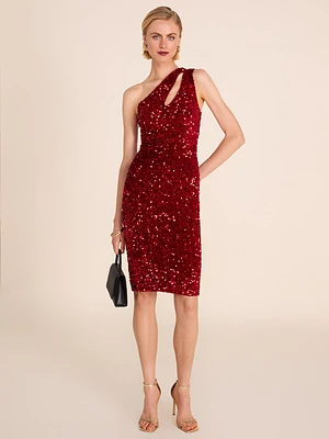 Red Sequin Dress - One-Shoulder, Cut-Out | Le Chateau