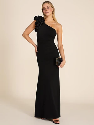 Rosette One-Shoulder Fitted Gown