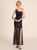 Abstract Print Gown - Cowl Neck, Mesh | Le Chateau