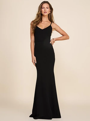 V-Neck Fitted Gown With Lace Train