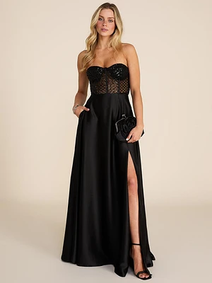 Sleeveless Sequin Bustier & Satin Gown