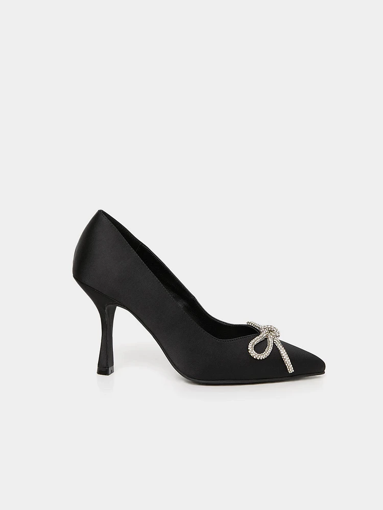 Satin High Heel Pump - Bow Detail | Le Chateau