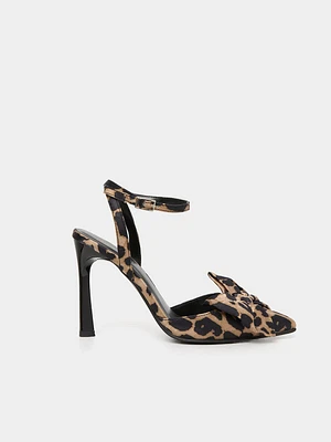 Pointed Toe High Heel Sandal - Leopard Print, Bow | Le Chateau