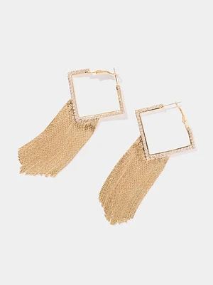 Diamond Shape Hoop Earring With Fringe