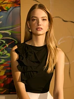 Sleeveless Ruffle Front Top