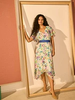 Robe en mousseline Ã  imprimÃ© floral avec ourlet asymÃ©trique