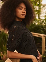 Short Sleeve Eyelet Blouse
