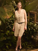 Pleated Linen Bermuda Short