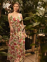 Floral Crinkle Satin Maxi Dress
